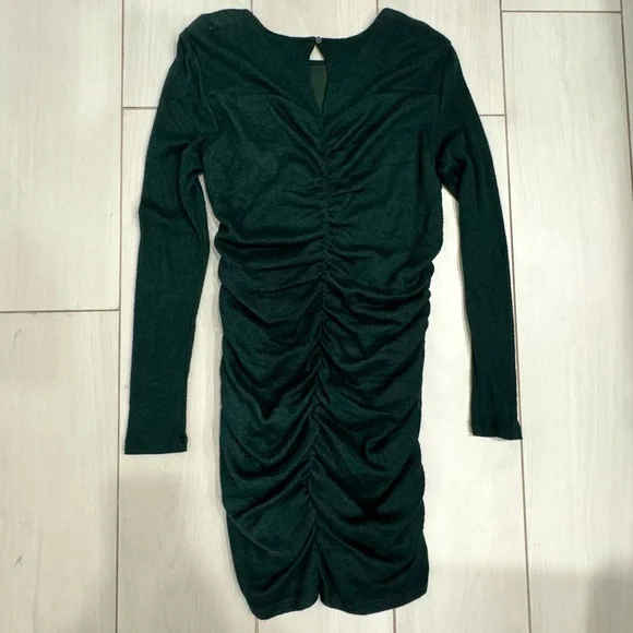 Walter Baker Gloriana Ruched Sweater Mini Dress Hunter Green NWT Size M $228 - Picture 5 of 7